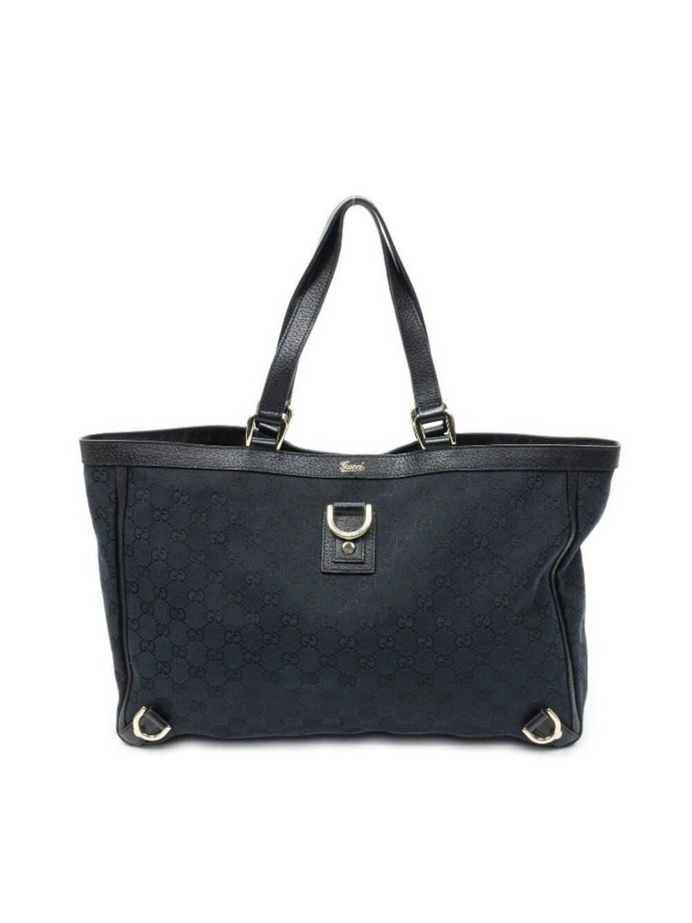 Gucci Large Abbey D Ring Tote Bag Black GG Canvas
